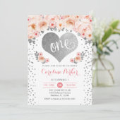 1回目の誕生日 – シルバーハートホワイトピンクフローラ 招待状 (スタンド正面)