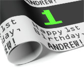 1回目の誕生日 – ネディ/オタク系のスタイル「1」と名前 ラッピングペーパー (ロールコーナー)