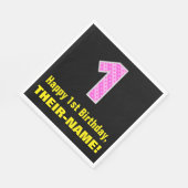 1回目の誕生日:ピンクストライプのハートと誕生日"1" +名前 スタンダードランチョンナプキン (角)