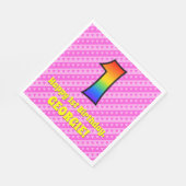 1回目の誕生日：ピンクストライプのハート、レインボー# 1 スタンダードランチョンナプキン (角)