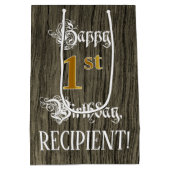 1回目の誕生日:フェイク金ゴールドルック&ウッドフェイクパターン ミディアムペーパーバッグ (裏面)