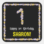 1回目の誕生日:フローラ花数,名前をカスタムする スクエアシール (正面)