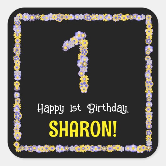 1回目の誕生日:フローラ花数,名前をカスタムする スクエアシール (正面)