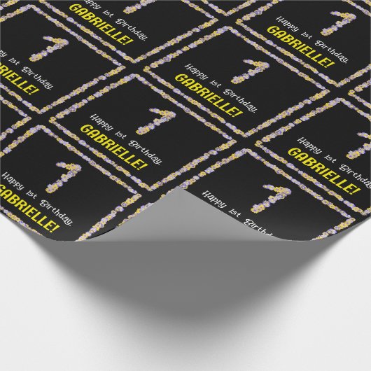 1回目の誕生日：フローラ花数，名前をカスタムする ラッピングペーパー (角)