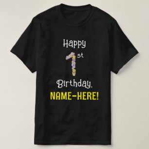 1回目の誕生日:フローラ花番号"1" +名前 Tシャツ