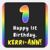 1回目の誕生日:レインボースペクトル# 1,名前をカスタムする スクエアシール (正面)