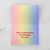 1回目の誕生日:レインボー文字カスタム、写真と名前 カード (内部)