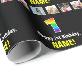 1回目の誕生日：レインボー「1」;カスタム写真と名前 ラッピングペーパー (ロールコーナー)