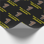 1回目の誕生日：名前フェイク&木目パターン「1」 ラッピングペーパー (角)