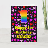 1回目の誕生日:愛するハートパターン、虹# 1 カード (正面)