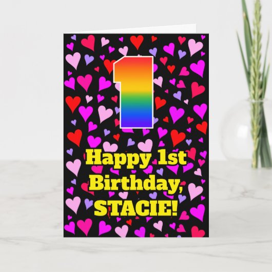 1回目の誕生日:愛するハートパターン、虹# 1 カード (正面)