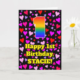 1回目の誕生日：愛するハートパターン、虹# 1 カード