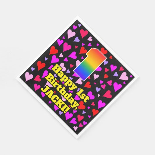 1回目の誕生日:愛するハートパターン、虹# 1 スタンダードランチョンナプキン (角)