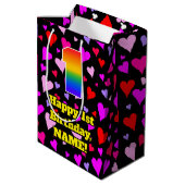 1回目の誕生日：愛するハートパターン、虹# 1 ミディアムペーパーバッグ (裏面アングル)