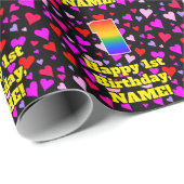 1回目の誕生日:愛するハートパターン、虹# 1 ラッピングペーパー (ロールコーナー)