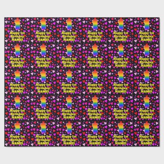 1回目の誕生日:愛するハートパターン、虹# 1 ラッピングペーパー (シーム)