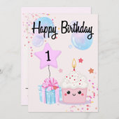 1回目の誕生日 – 招待状-お祝い 招待状 (正面/裏面)