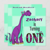 1回目の誕生日，招待状，恐竜，紫，子供 招待状 (正面/裏面)