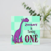 1回目の誕生日，招待状，恐竜，紫，子供 招待状 (スタンド正面)