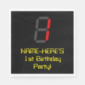 1回目の誕生日:赤いデジタル時計のスタイル"1" +名前 スタンダードランチョンナプキン (正面)