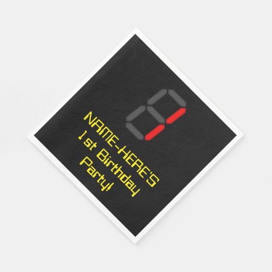 1回目の誕生日:赤いデジタル時計のスタイル"1" +名前 スタンダードランチョンナプキン (角)