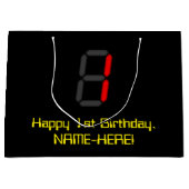 1回目の誕生日:赤いデジタル時計のスタイル"1" +名前 ラージペーパーバッグ (正面)