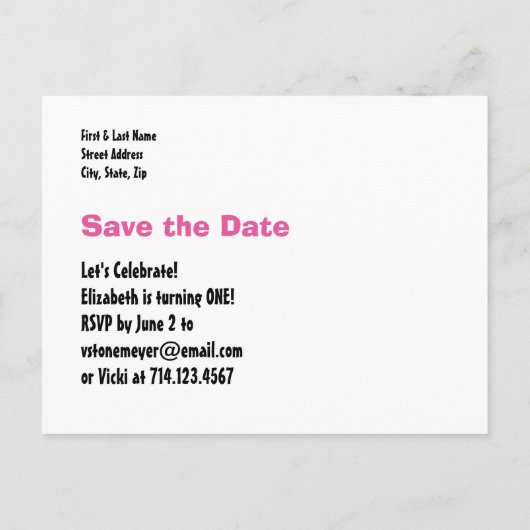 1回目の誕生日BOY B4E1の日付の青い白を保存 案内ポストカード (裏面)