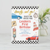 1回目以上の誕生日に、準備完了、セット、ゴーレースのパーティー 招待状 (スタンド正面)