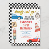 1回目以上の誕生日に、準備完了、セット、ゴーレースのパーティー 招待状 (正面/裏面)