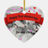 1回目結婚の記念日、紙記念日ハート セラミックオーナメント (正面)