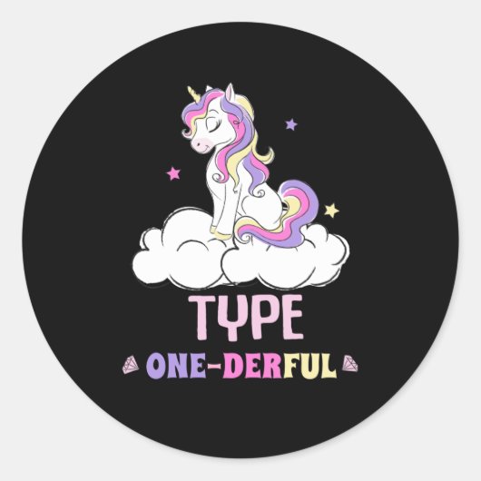 1型糖尿病かわいいユニコーン恋人 ラウンドシール (正面)