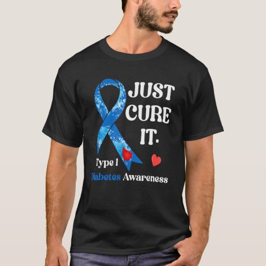 1型糖尿病啓発 ブルーリボン Just Cure It Tシャツ (正面)