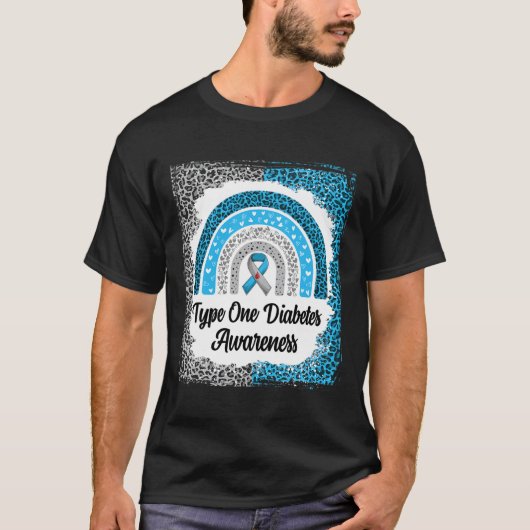 1型糖尿病認識度漂白レインボーヒョウ Tシャツ (正面)