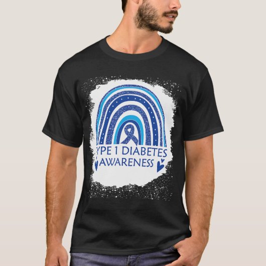 1型糖尿病認識度漂白レインボーブルー里 Tシャツ (正面)