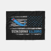 1型糖尿病認識度米国国旗の青Ri フリースブランケット (正面(横))