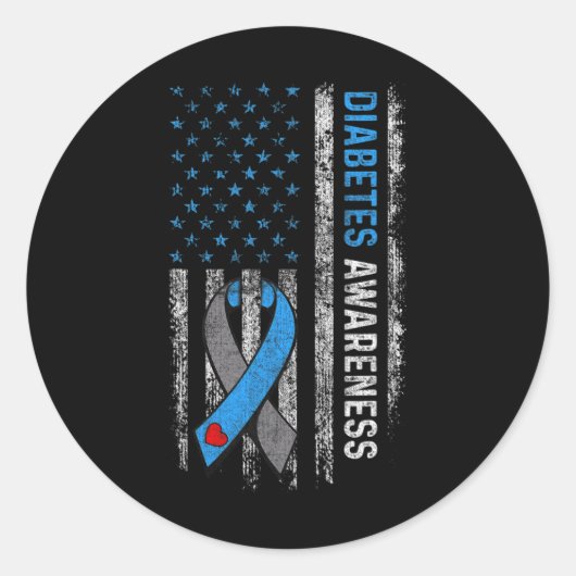 1型糖尿病認識度米国国旗の青Ri ラウンドシール (正面)