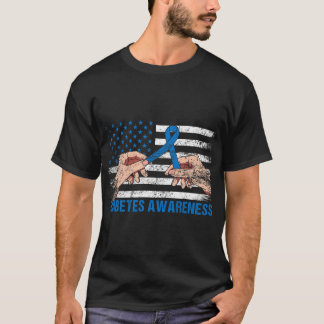 1型糖尿病認識度米国国旗の青Ri Tシャツ