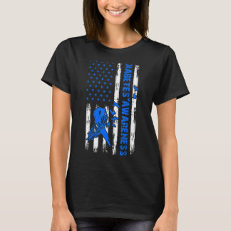 1型糖尿病認識度米国国旗の青Ri Tシャツ