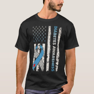 1型糖尿病認識度米国国旗の青Ri Tシャツ