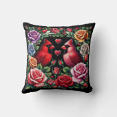 1対の深紅色の中鮮やかバラ クッション (裏面)