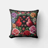 1対の深紅色の中鮮やかバラ クッション (正面)