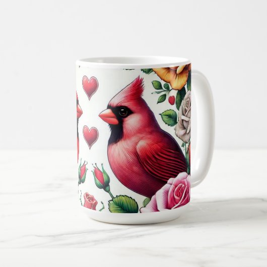 1対の深紅色の中鮮やかバラ コーヒーマグカップ (正面右)