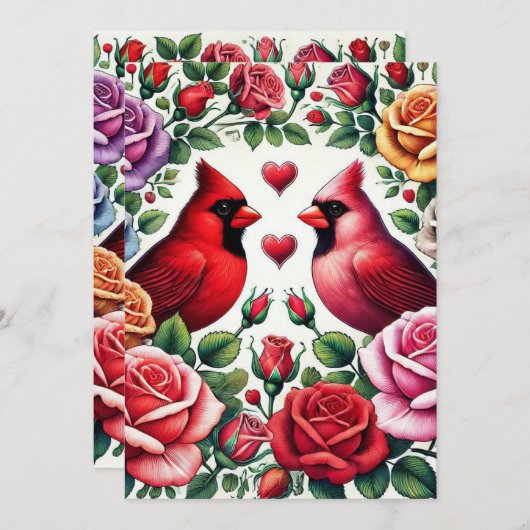 1対の深紅色の中鮮やかバラ シーズンカード (正面/裏面)