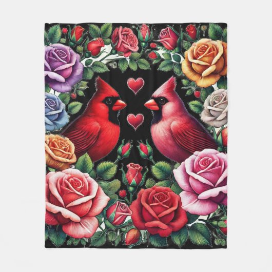 1対の深紅色の中鮮やかバラ フリースブランケット (正面)