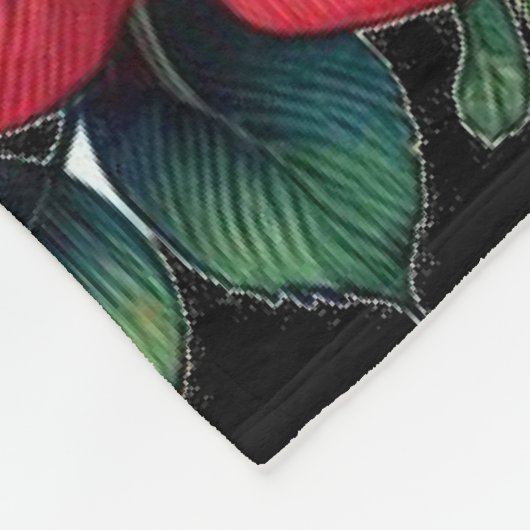 1対の深紅色の中鮮やかバラ フリースブランケット (角)