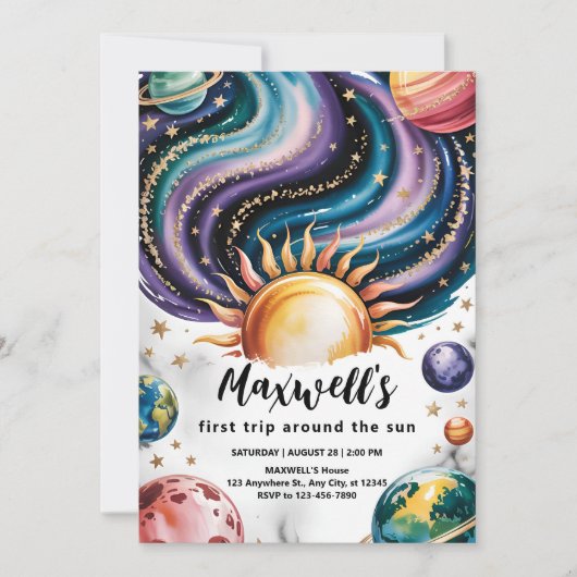 1年のまわりにの太陽誕生日 招待状 (正面)