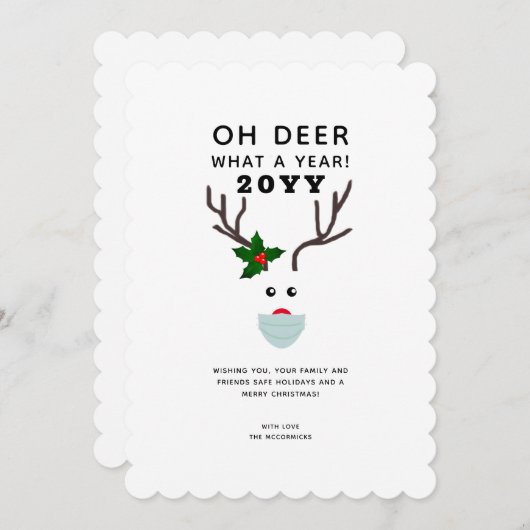 1年のクリスマストナカイの白人ミニマリスト シーズンカード (正面/裏面)
