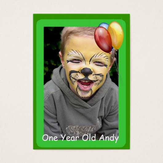 1年の古い誕生日写真カード (正面)
