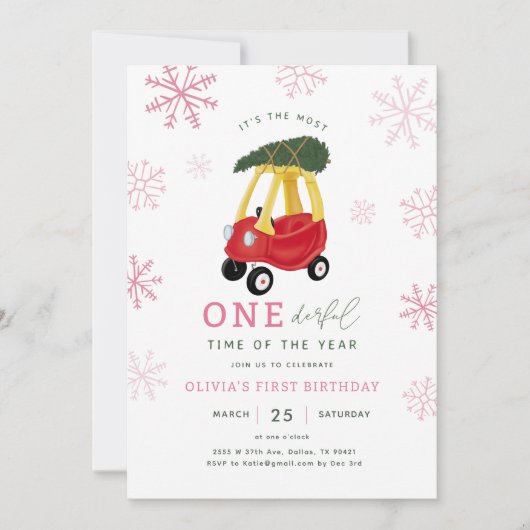 1年の女の子の最も100歳の時間1歳の誕生日 招待状 (正面)