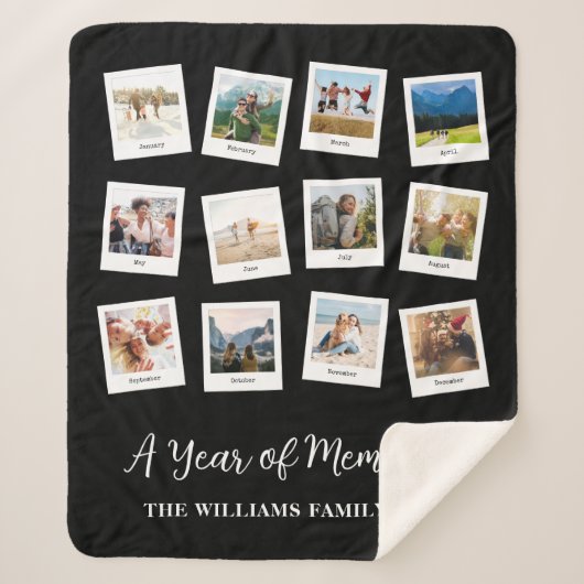 1年の思い出の家族の毎月の写真コラージュ シェルパブランケット (正面)